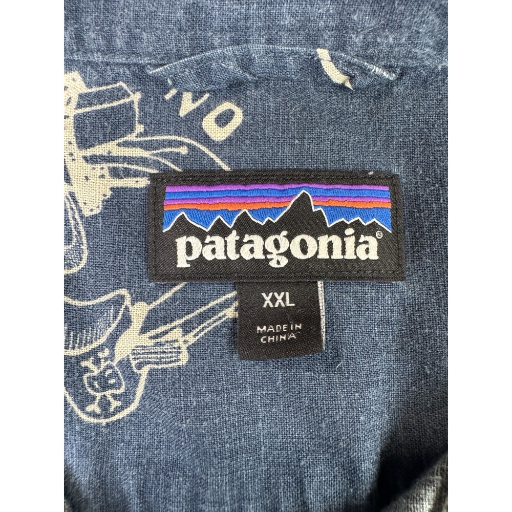 Patagonia Shirt Mens XXL Blue Back Step Camp Hiking Hemp Organic Cotton Outdoor - Picture 3 of 9